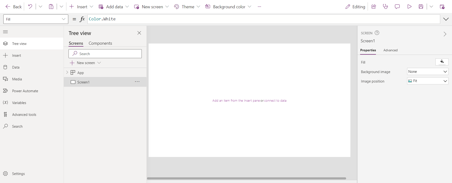 PowerApps screen creation view