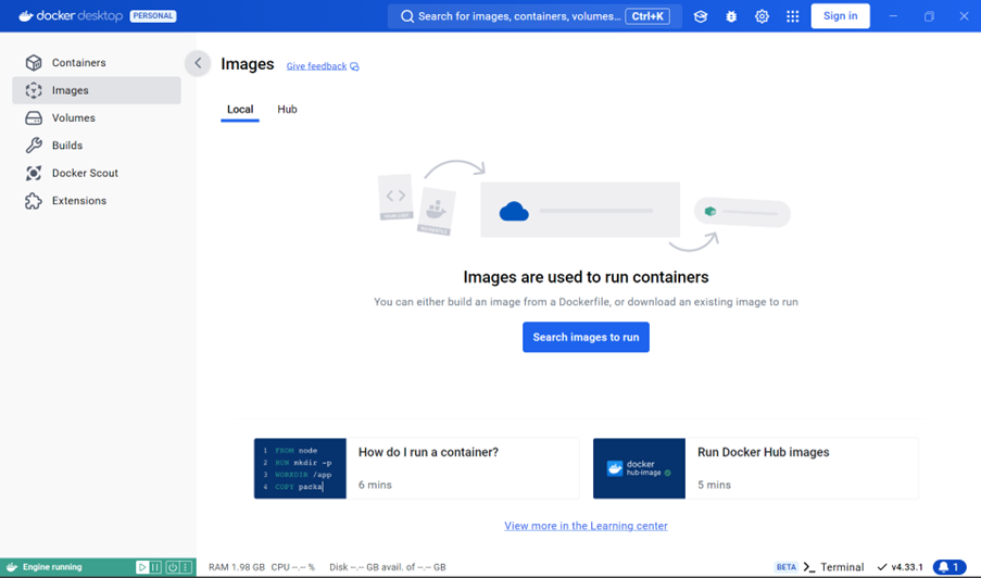 Docker Desktop Images page