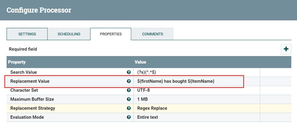NiFi processor search and replace config
