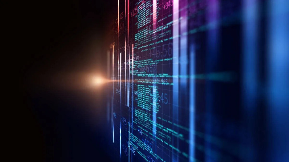 Digital data flow with glowing code lines