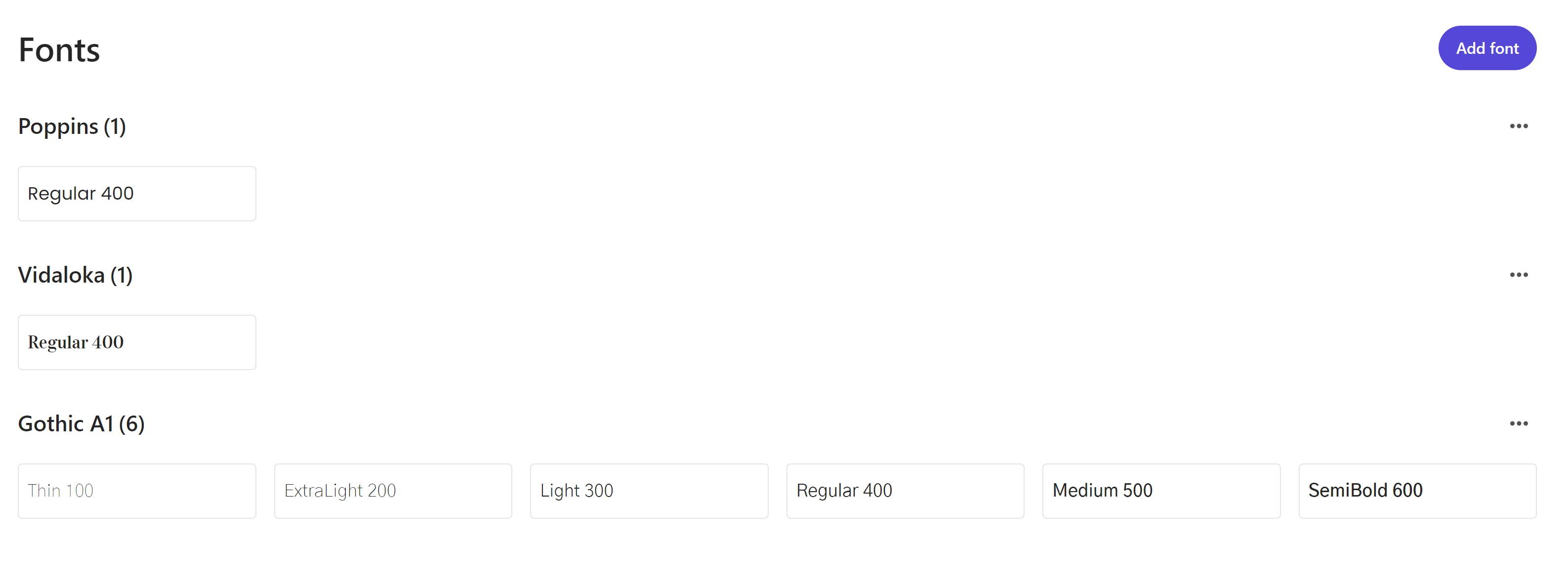 Font selection interface
