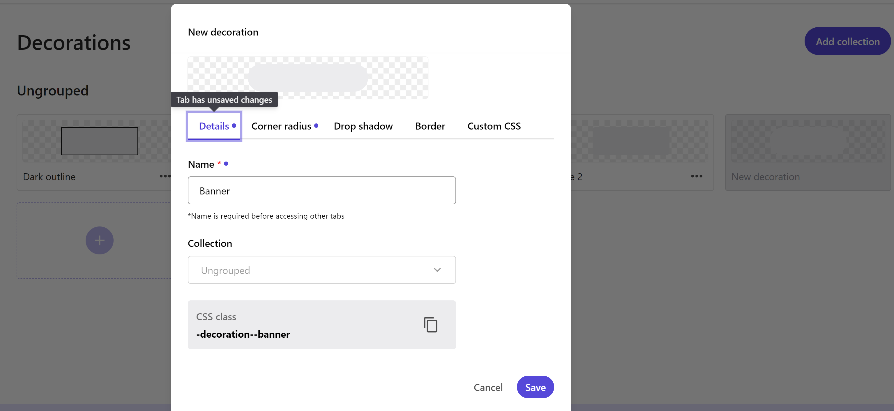 New decoration settings