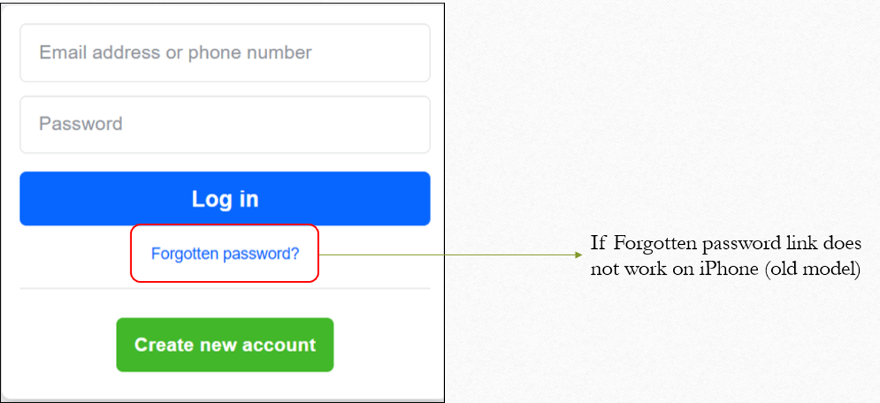 Forgotten password link issue on iPhone
