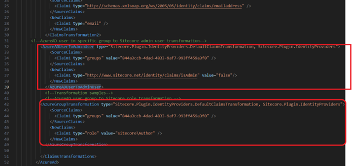 Sitecore Azure user and group transformation