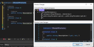 Preview of namespace changes in code