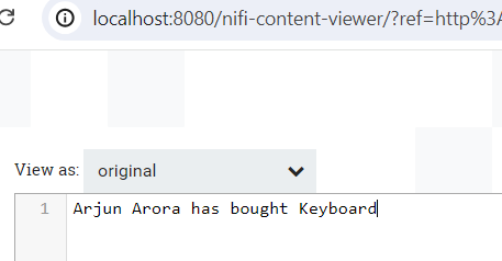 NiFi content viewer showing a log entry