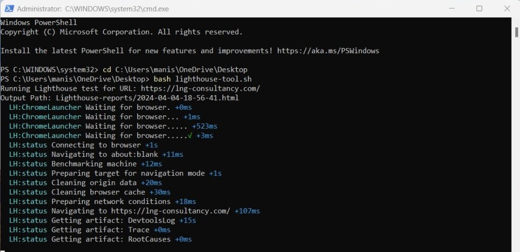 lighthouse tool bash script execution