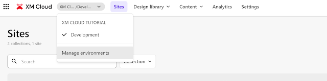 Dropdown menu for managing environments