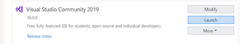Visual Studio launch screen