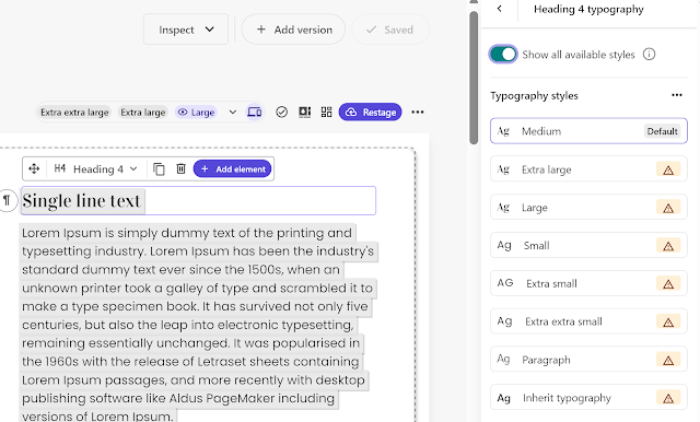 Heading 4 typography settings