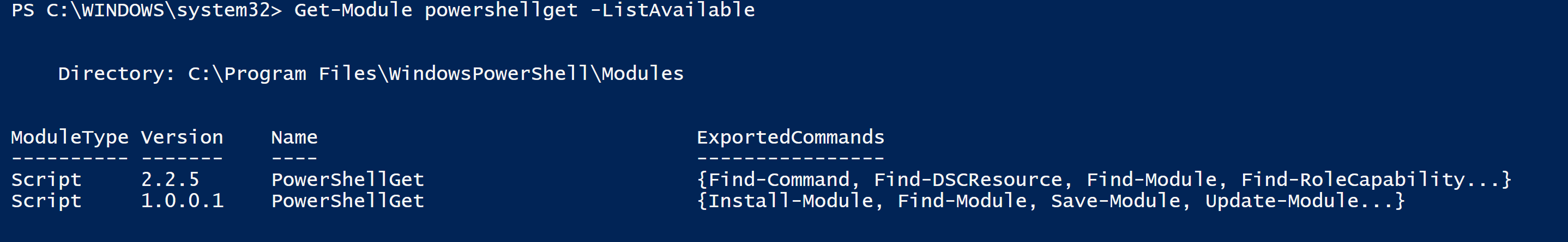 PowerShellGet modules listing