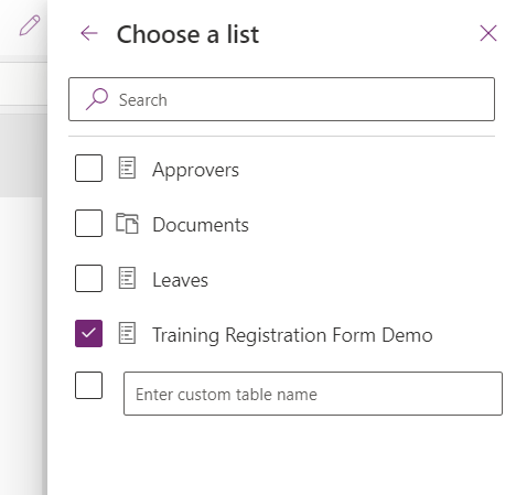 PowerApps list selection