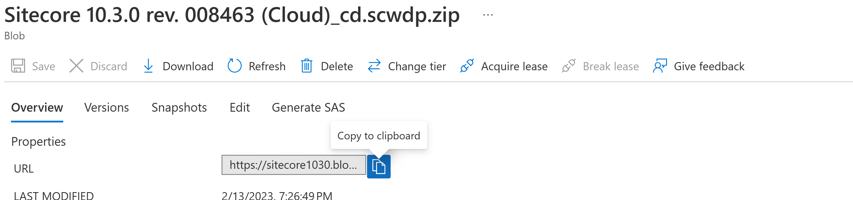 Sitecore 10.3.0 blob overview screen