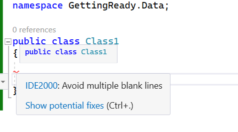 IDE warning for blank lines