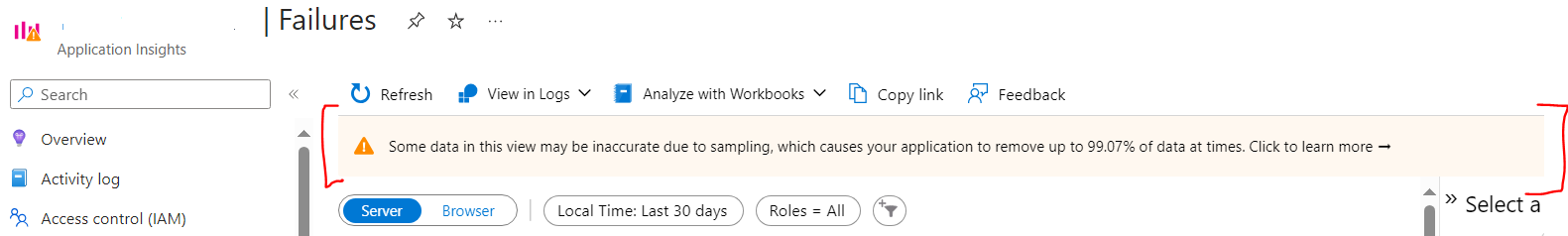 Application Insights failures view