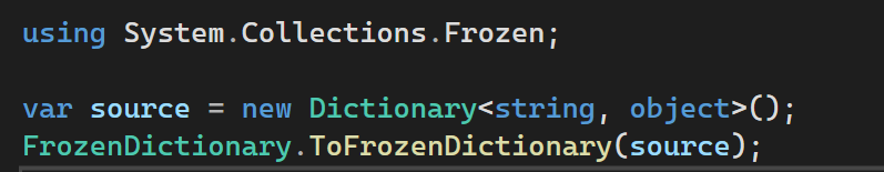 Frozen dictionary code snippet