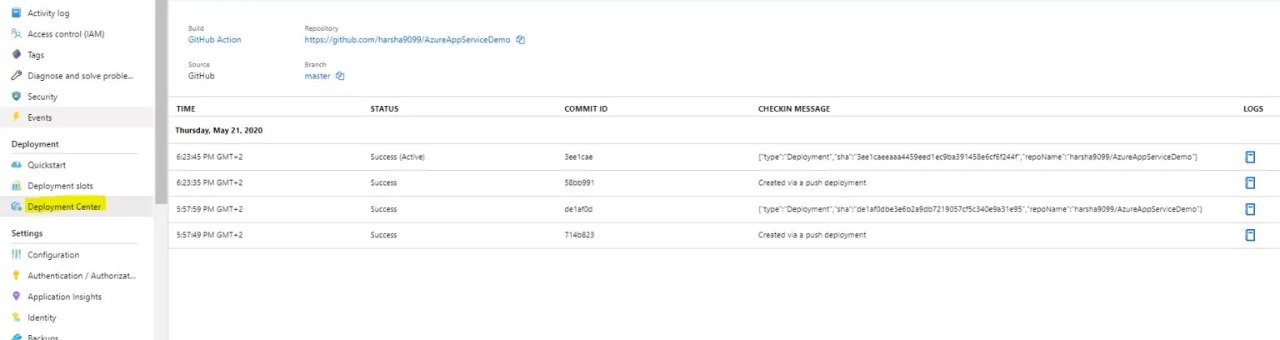 Deployment history log