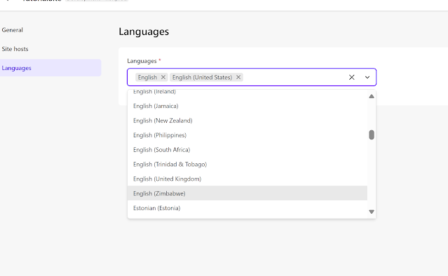 Language selection menu