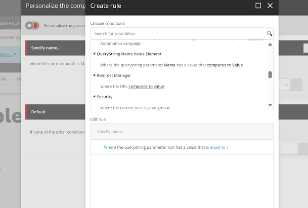 Create rule window