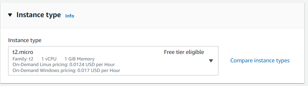 t2.micro: 1 vCPU, 1GB, free tier