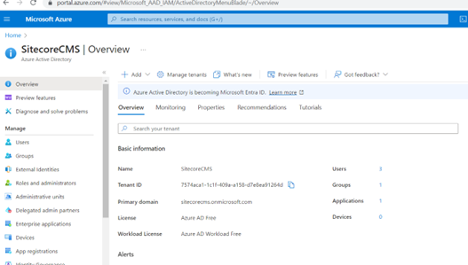 Azure AD SitecoreCMS Overview