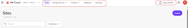 XM Cloud navigation bar with key sections