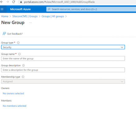 Creating a new security group in Azure