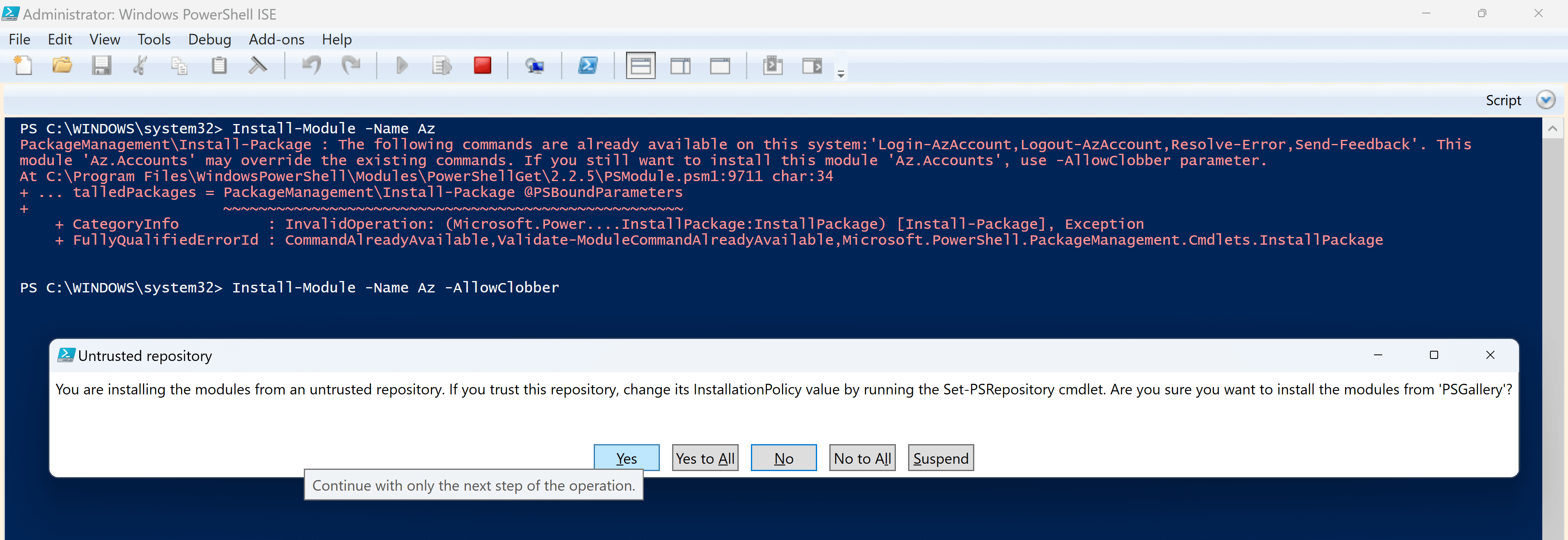 PowerShell module installation with warning