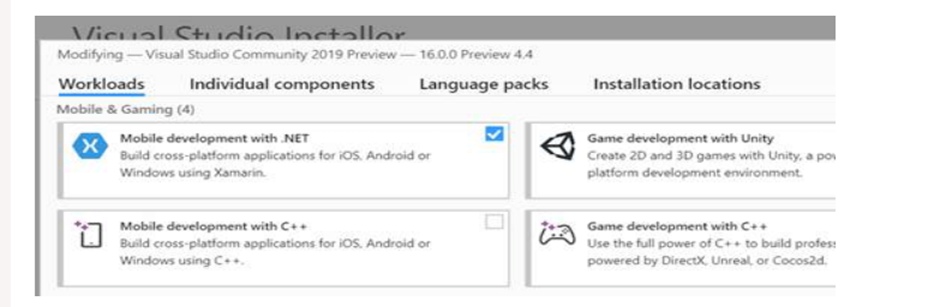 Visual Studio Installer - Mobile & Gaming