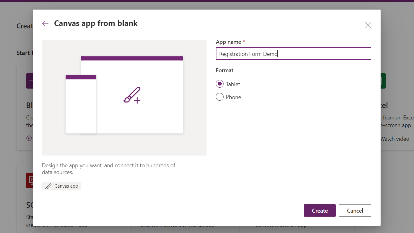 Creating a canvas app in PowerApps