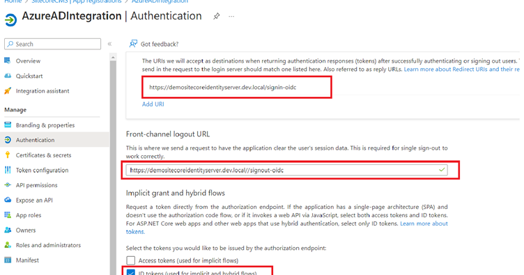 Azure AD authentication URLs