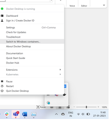 Docker Desktop menu on Windows taskbar