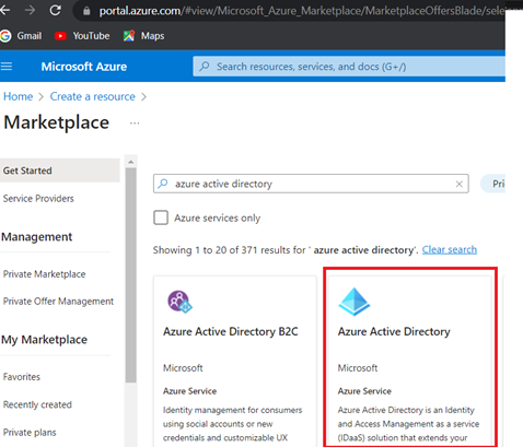 Azure Active Directory in Marketplace