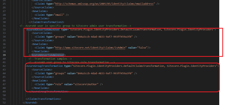 Sitecore Azure user and group transformation