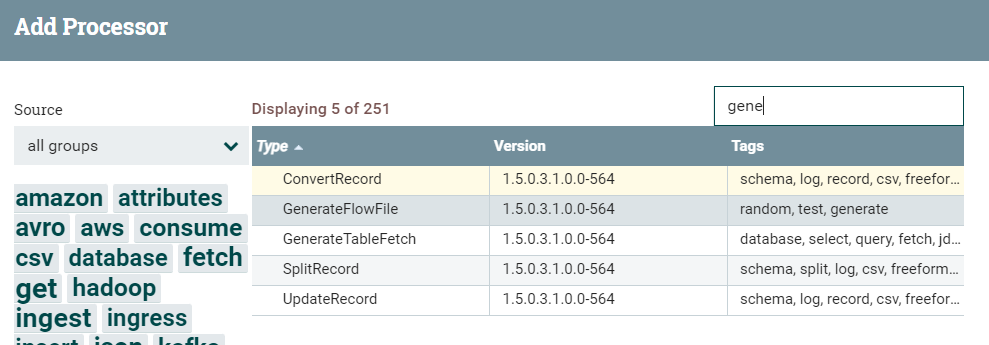 NiFi processor search
