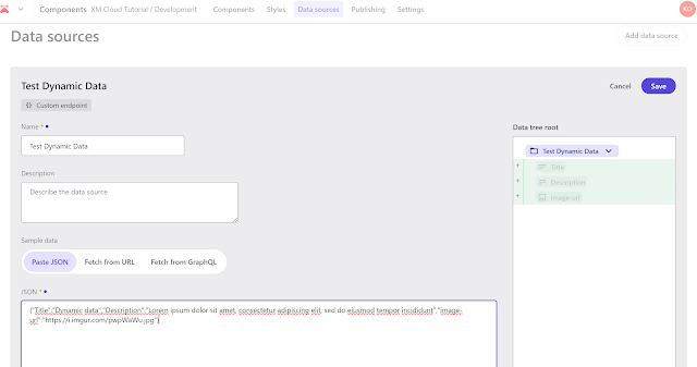 Data source configuration with JSON