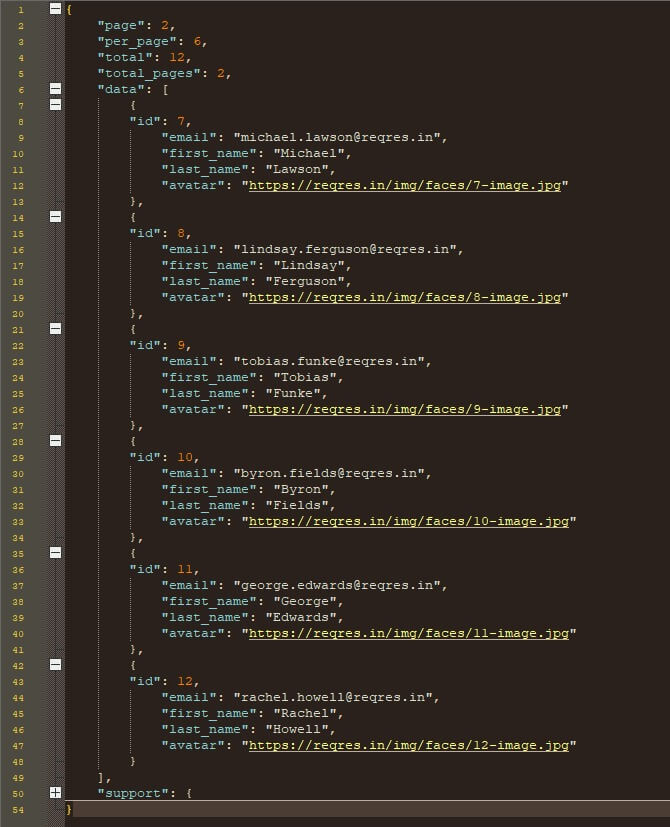 JSON data with user info and avatars