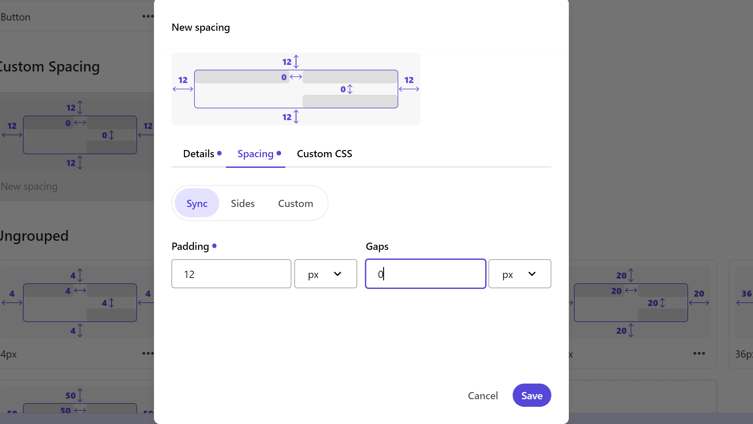 Custom button spacing settings